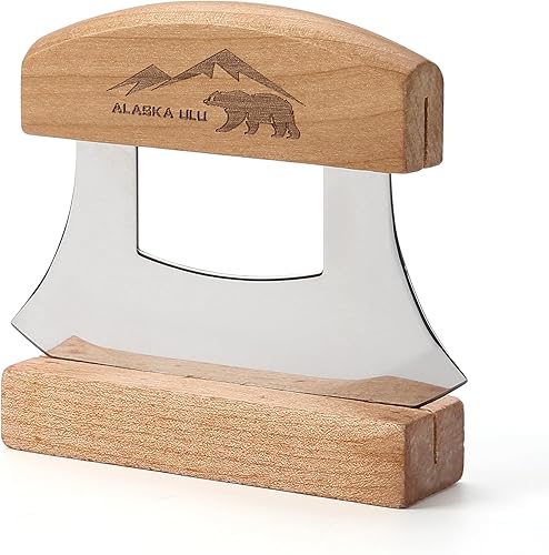 Cuchillo Ulu Mezzaluna de Alaska de 5 pulgadas, Cortador Rebanador Picador Balancín para Verduras de Ensalada, Troceado Picado Picado Fino Cuchilla