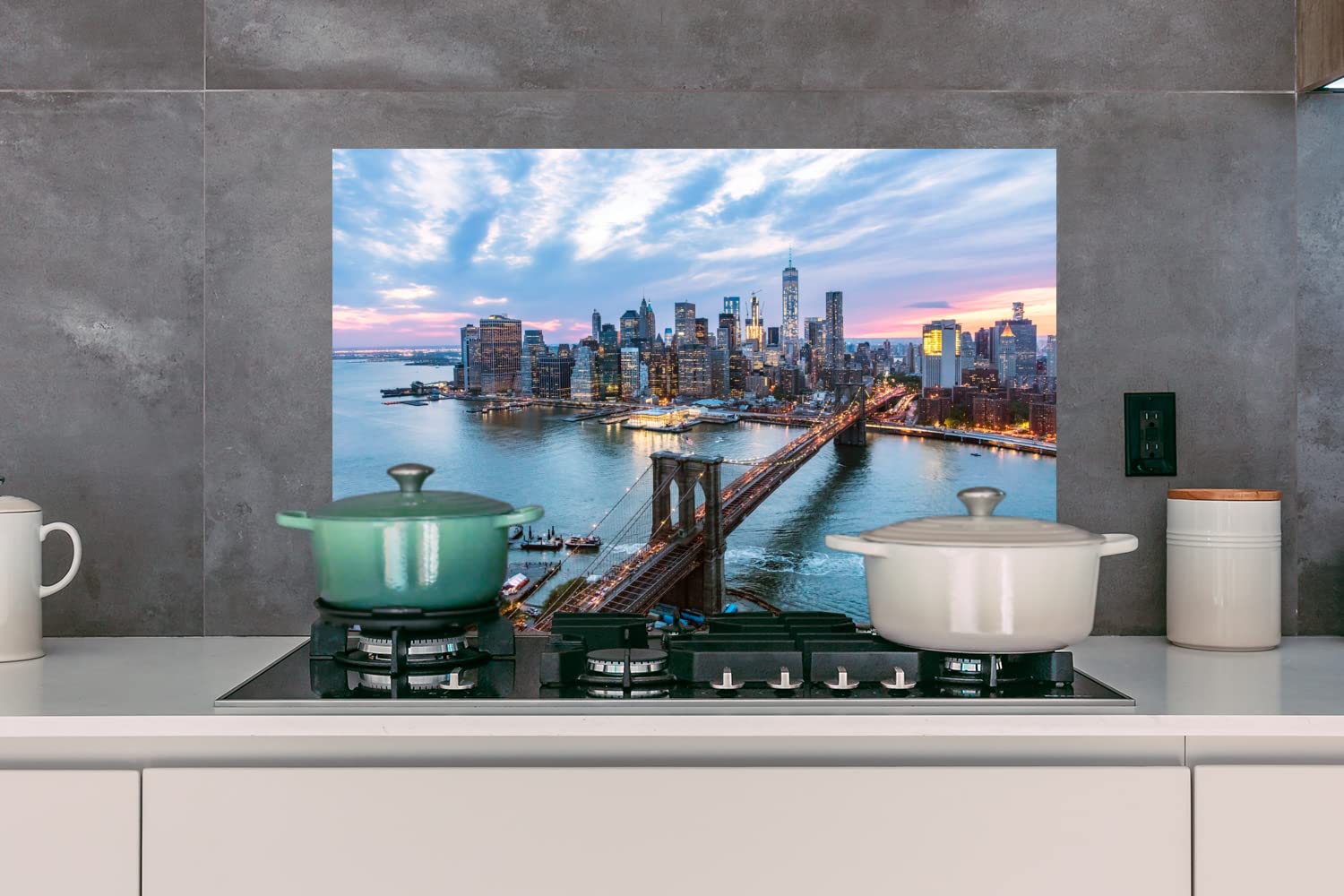 Credence Cuisine Avec Vue Sur Le Pont De Brooklyn - Fond De Hotte Aluminium 90x60 Cm, Design New York