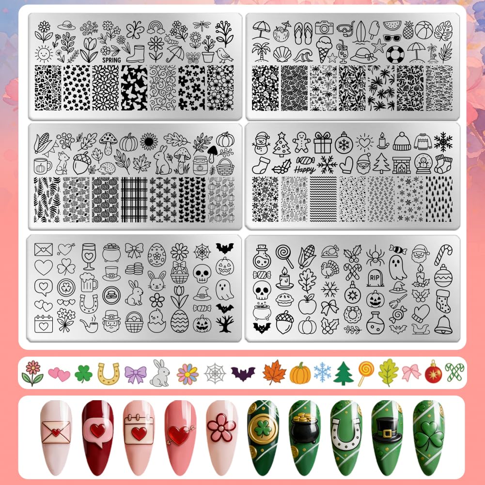 6 Sheets Nail Stamping Plate Seasonal Elements Nail Art Stamp image 4