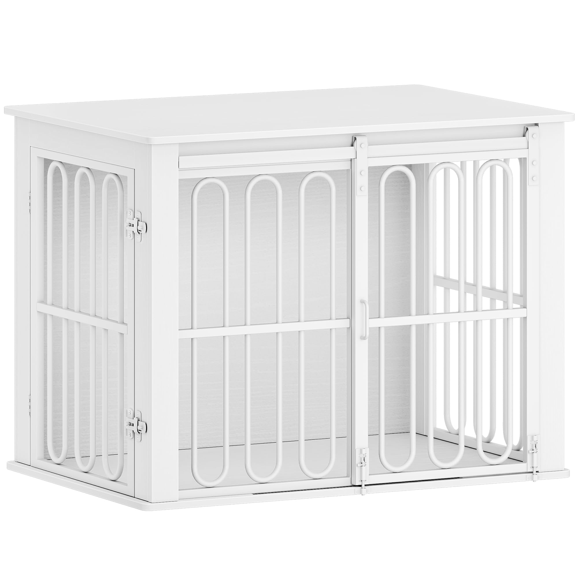 HEXCELEN Jaula para Perros Mueble de Madera, 81 × 55 × 62,4 cm, 2 Puertas, Blanco