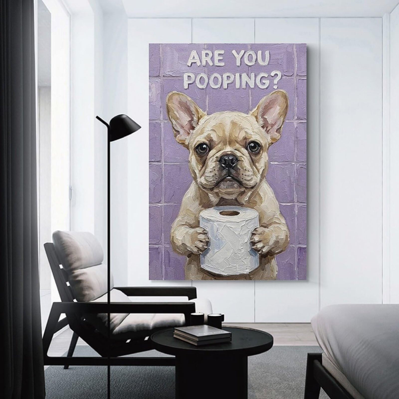 Junmoney Unframe-Style-5-2 Are You Pooping Bulldog With Toilet Paper Home Decor Wall Art 08X12inch(20X30cm), For Gallery Wall Layouts In Home Or Office, A Versatile Canvas Print For Layering