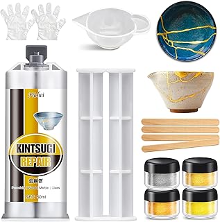 Kintsugi Repair Kit Gold & Silver - Food Safe Ceramic Glue for Broken Pottery, Porcelain, Bowls, Glass | Japanese Kintsugi Glue Perfect for Beginners Restoring Meaningful Gifts, 50ml