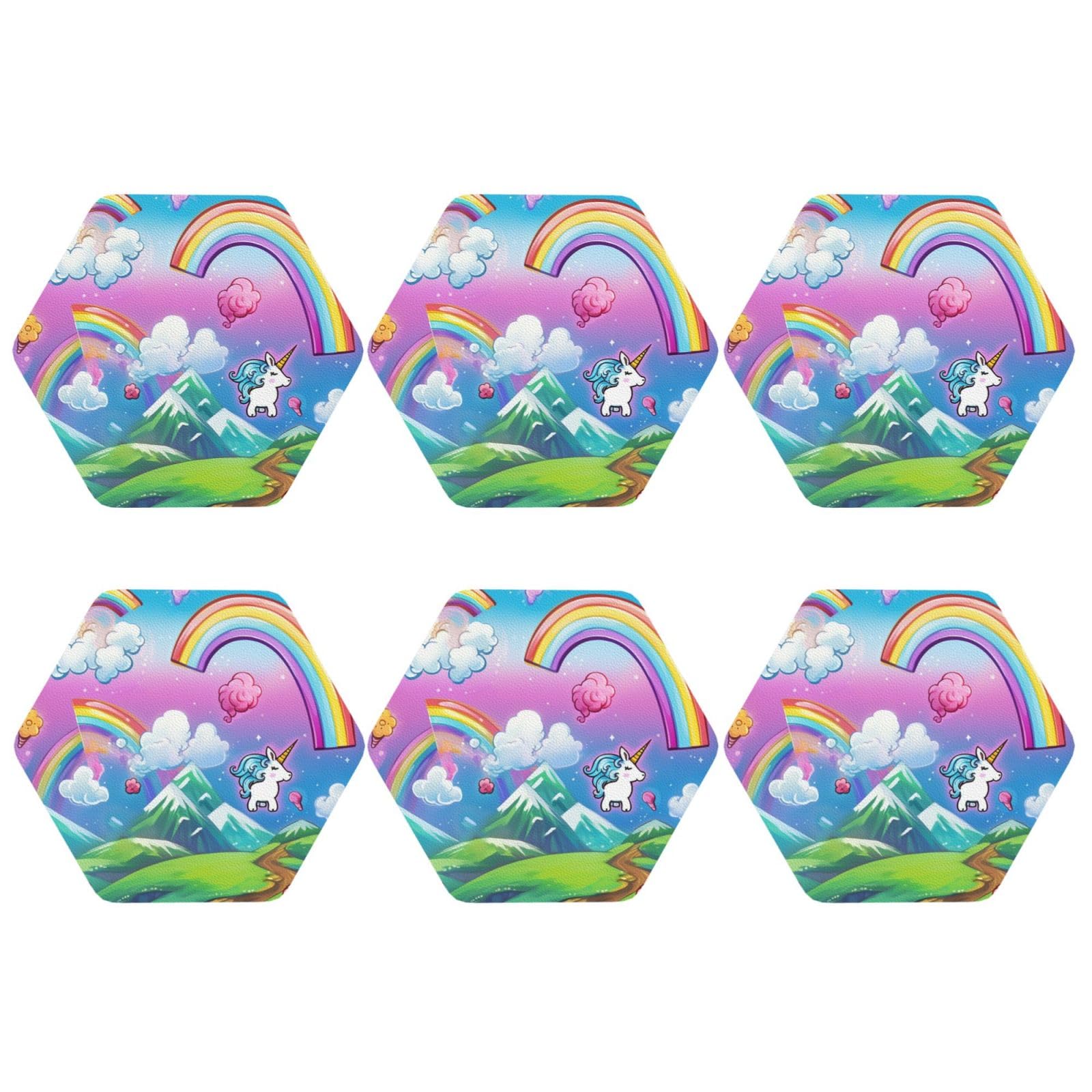 6pcs Leather Coasters for Drinks, Rainbow Drink Coasters for Tabletop Protection, 4" Cup Coasters for Coffee Table Decor, Non-Slip Drinking Cup Mat for Hot Or Cold Drink