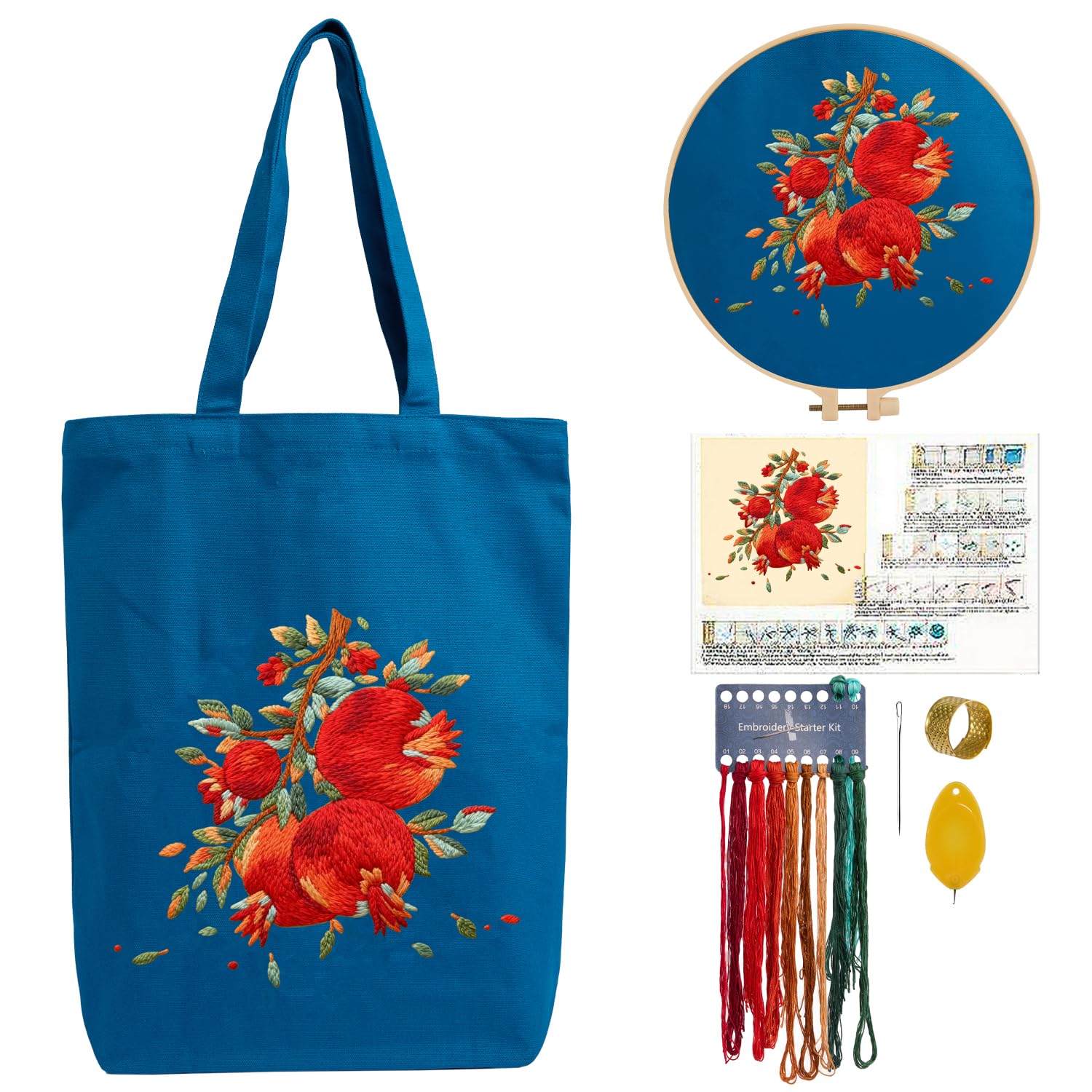 CREAWONDER Hand Embroidery Kits for Bag, Embroidery Kit Bag with Pattern for Beginners, Arts and DIY Embroidery Crafts Kits for Adults, Include Instructions, Embroidery Hoops, Color Threads and Tool