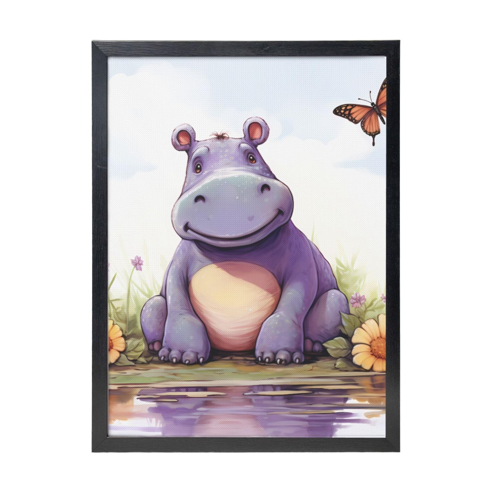 Framed Wall Art - Decorative Canvas Painting Butterfly and hippo Pictures Poster Aesthetic Modern Prints Artwork for Bedroom Office Wall Decor Ready To Hang 12x16 in