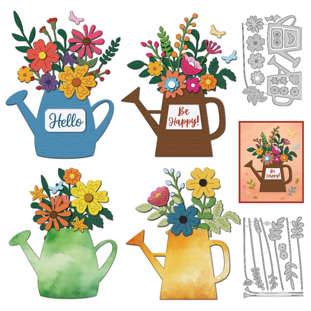 DELORIGIN Kettle Flowers Metal Die Cuts Wildflowers Card Making Carbon Steel Cutting Dies DIY Scrapbooking Cuts Stencils Paper Embossing Template for Greeting Cards Invitation Photo Album Decorations
