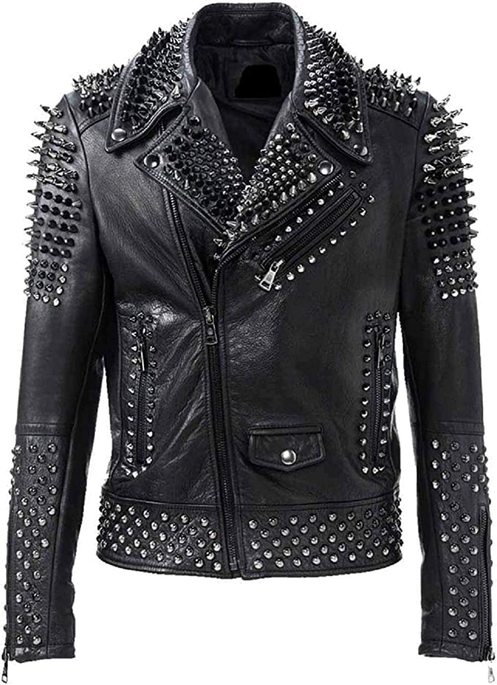 Brando Spikes - Giacca in pelle da motociclista con borchie Rock Punk, colore nero
