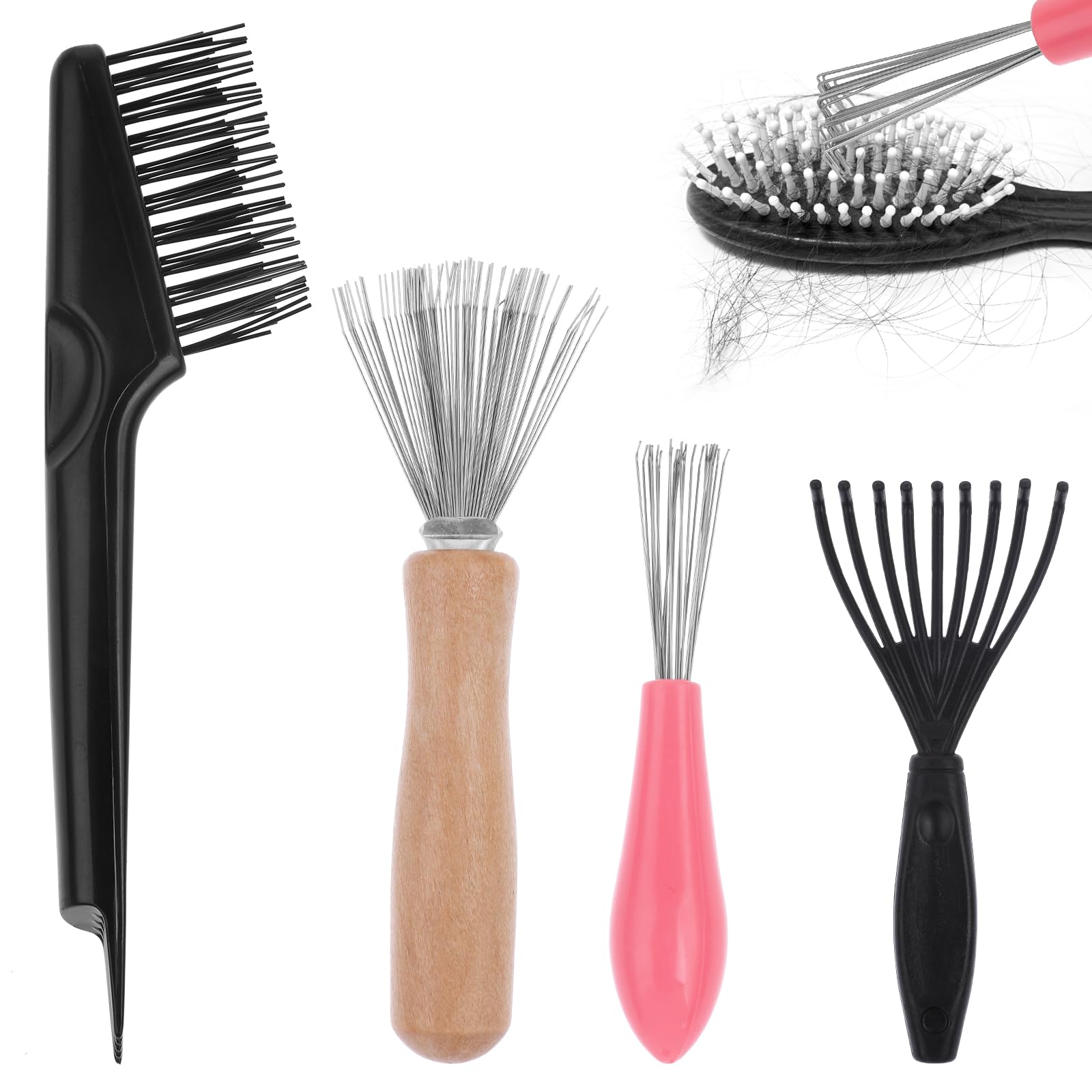 4 Pieces Hair Brush Cleaning Tool Hair Brush Cleaner Rake Comb Cleaning Brushes Mini Hair Brush Cleaner Tool for Removing Hair Dust Home and Salon Use