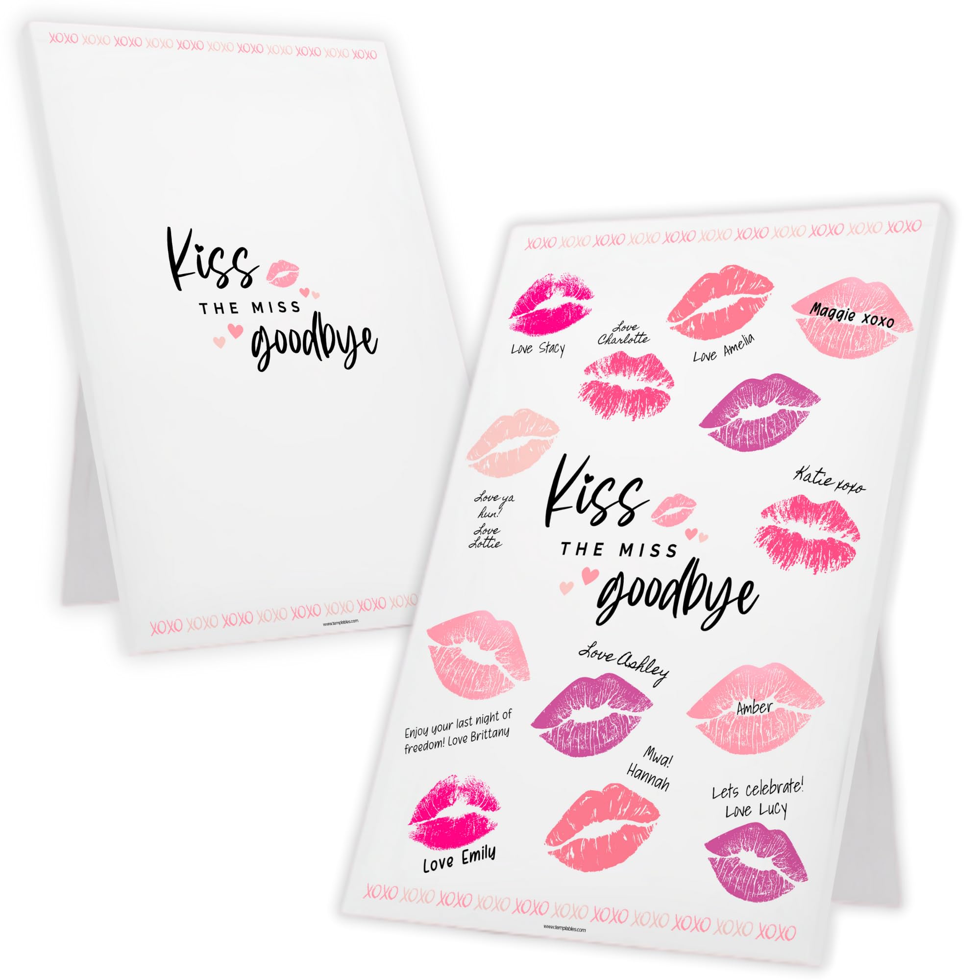 Templatables White Kiss The Miss Goodbye Strut Board A4 | Hen Party Keepsake For Bride To Be | Freestanding Frame Wedding Guestbook Alternative | Hen Do Accessories & Decorations
