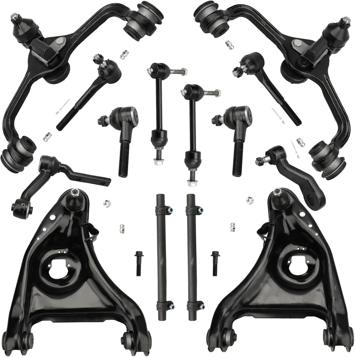 Front Upper Lower Control Arms Kit Compatible with 1998-2002 Ford Crown Victoria & Lincoln Town Car; 1998-2002 Mercury Grand Marquis - w/Ball Joints - Sway Bars Tie Rods 14pc Set