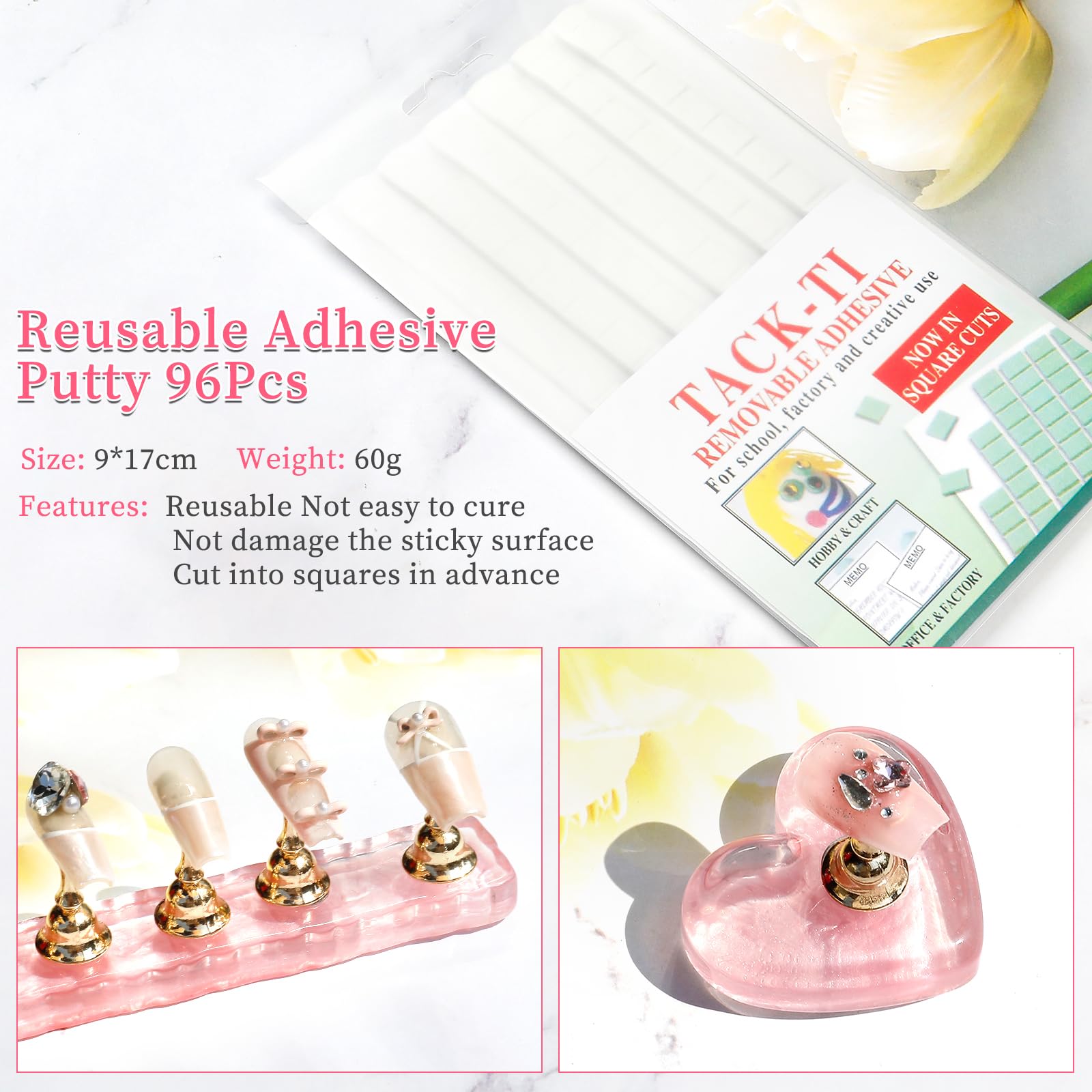Soporte para uñas acrílicas a presión para pintura, herramientas de práctica con masilla reutilizable, suministros técnicos imprescindibles para hogares y salones (rosa) 3