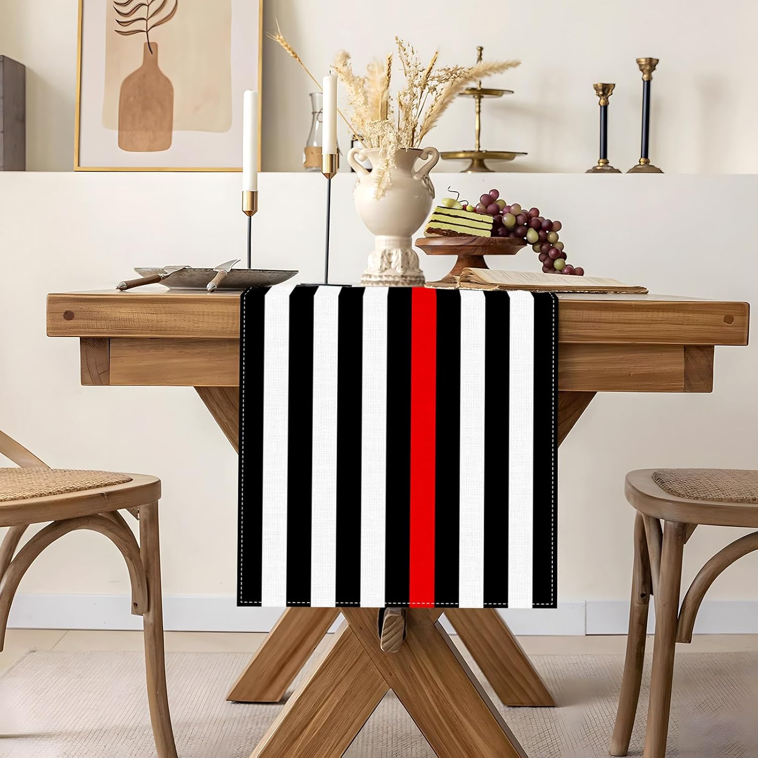 American Firefighter Flag Table Runner Thin Red Line Black Fireman Birthday Party Decoration Home Kitchen Dining Room Table Decor image 4