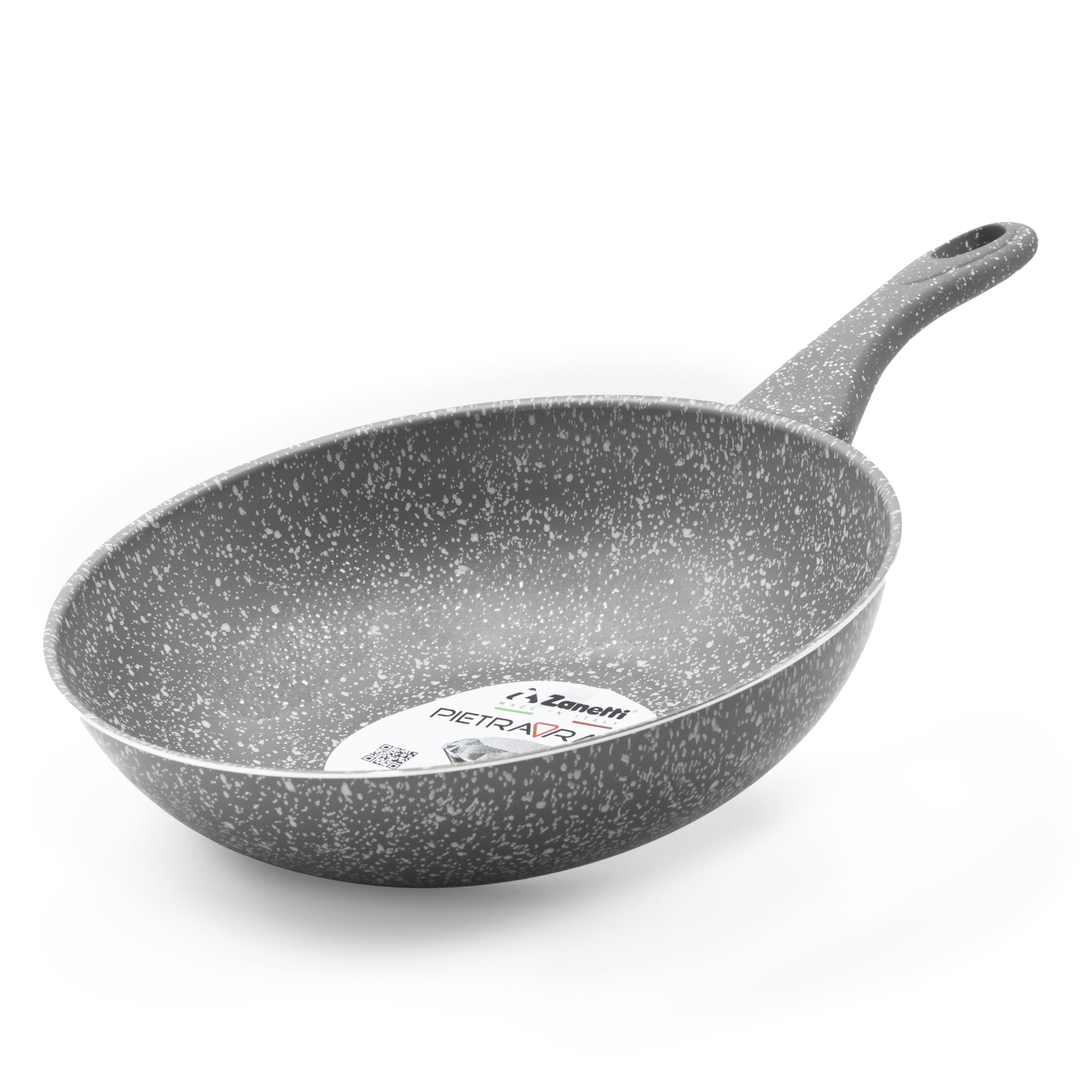 Zanetti - Pietra Rara, Padella da Wok in Alluminio Effetto Pietra, Manico Soft Touch, Diametro 28 cm, Made in Italy