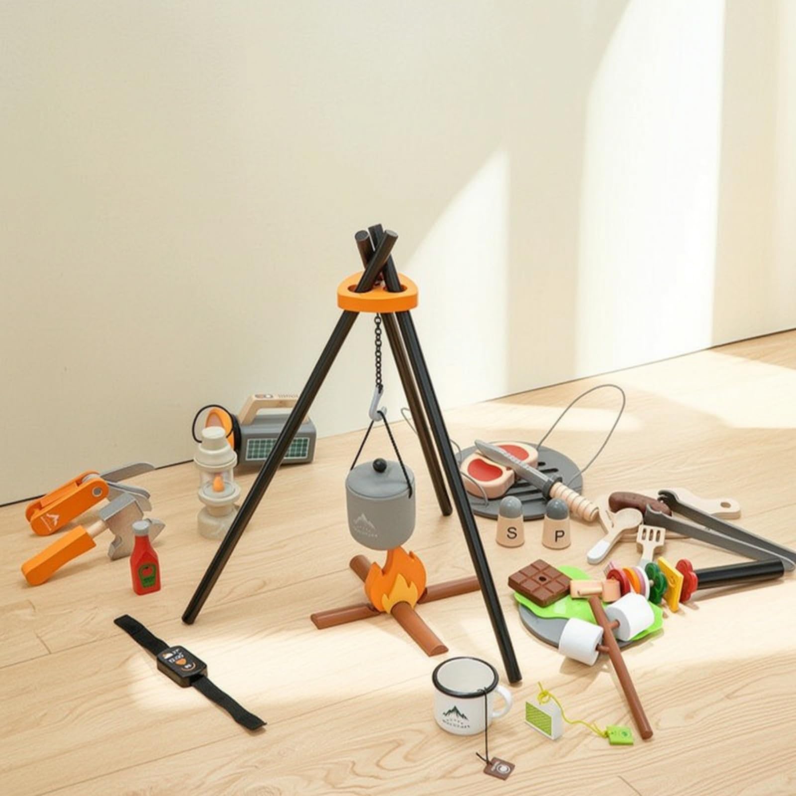 Set Barbecue in Legno Creativo Barbecue Giocattolo Sicuro Giocattoli per Bambini, Cameretta