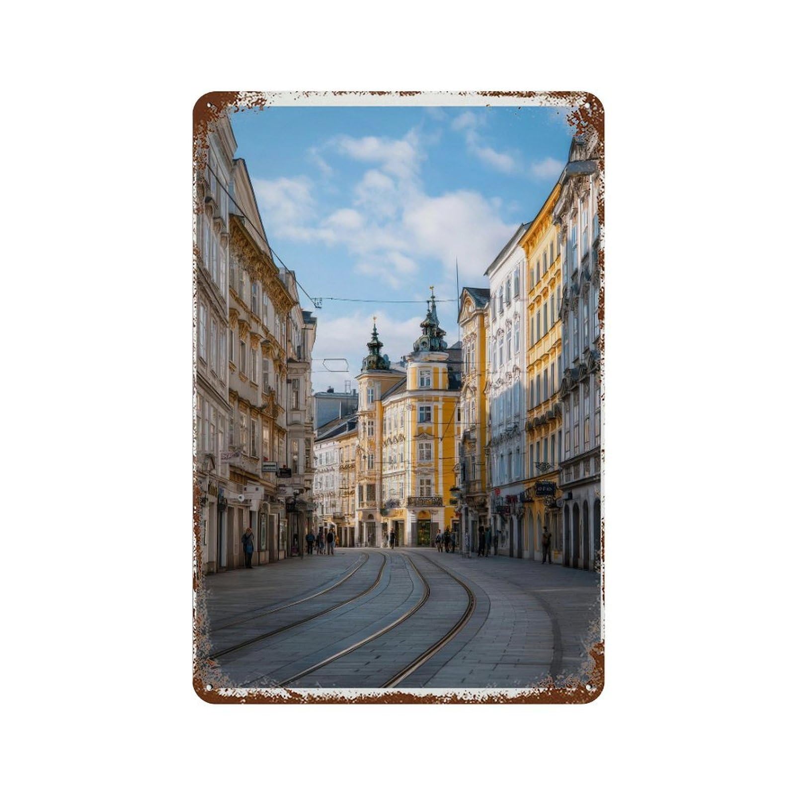 xiaoxiaoshen Linz Old Town Travel Austria Historic Street Tramway City Wall Decor Art Metal Tin Poster Modern Home Decor Art Home Bar Shop Decorations Vintage Sign 30x20cm