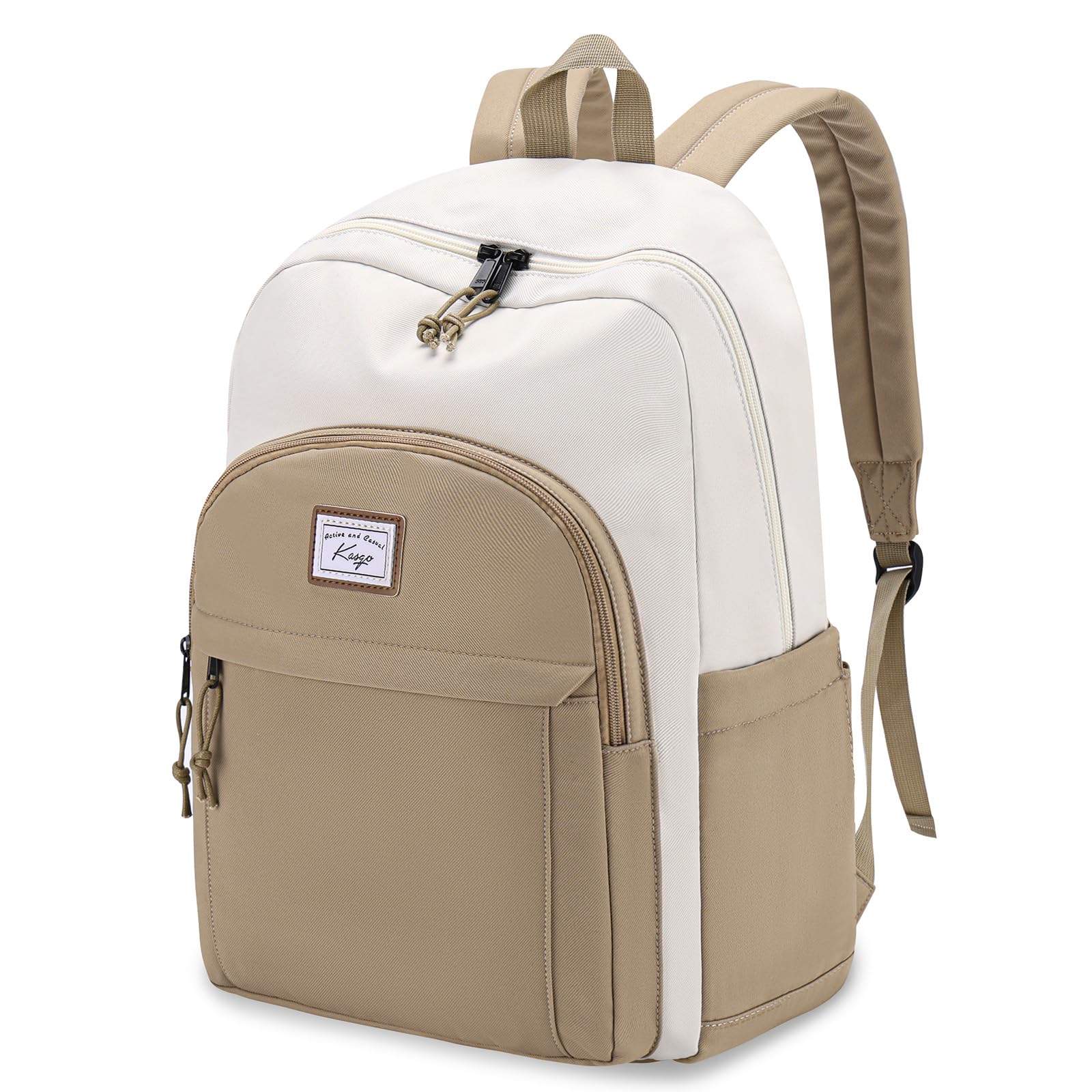 Kasqo School Backpack,Water Resistant Middle High School Bookbag for Teens Girls Boys School Bag Casual Women Men Daypack for Travel College White