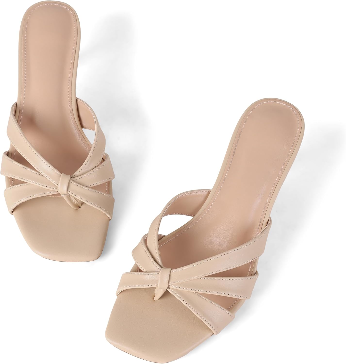 femflame Kitten Heels Flip Flops for Women Square Open Toe Slip On Black Heels Mules Slides Sandals Beach Dressy Strappy Heels Summer Sandals - Image 4