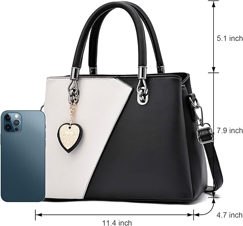 Miniatura 3 de Bolsos de cuero para mujer bolsos con asa superior bolsos de contraste con costuras de color bolso de hombro para mujer Negro, Marrón, Rosado, Gris