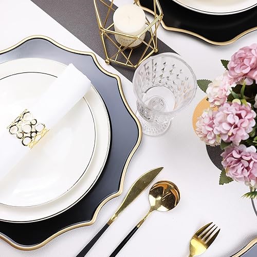 Miniatura 5 de Cargadores naranjas para platos de cena, 13 pulgadas, de plástico festoneado, juego de 6 platos decorativos para servicio de carga, para bodas,