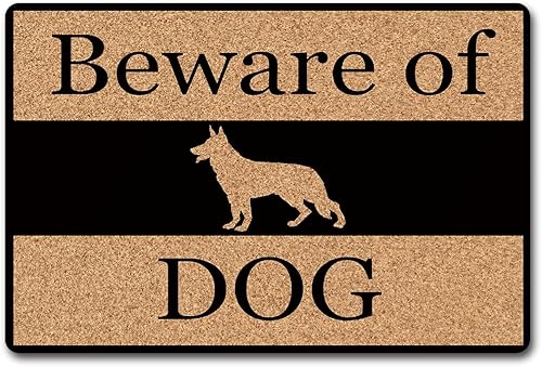 Divertidas alfombrillas de bienvenida con diseño de perro Beware of Dog para decoración del hogar, alfombra de tela no tejida con parte trasera de