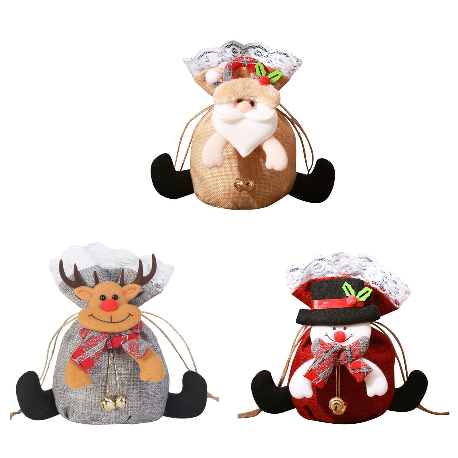 Kalttoy 3 Pcs Santa Snowman Elk Drawstring Bag Creative Candy Bag Christmas Party Favor Pouches Gift Fabric Pouches Small Drawstring Gift Bags Fabric Large