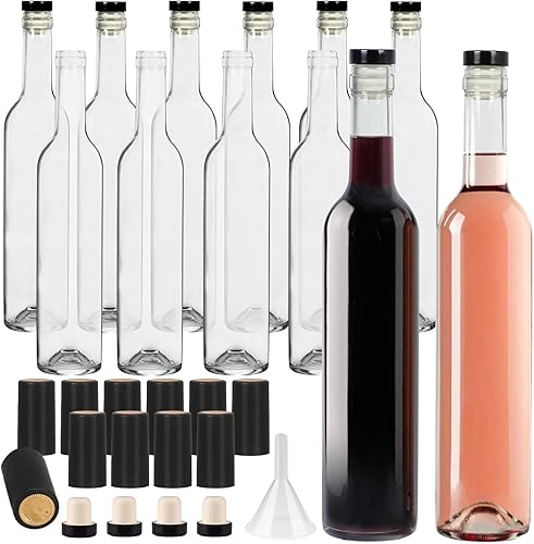 Botellas de vino de vidrio de 16 onzas con tapas de corcho para elaboración de vino, botellas de vino vacías de 16.9 fl oz a granel, paquete de 12