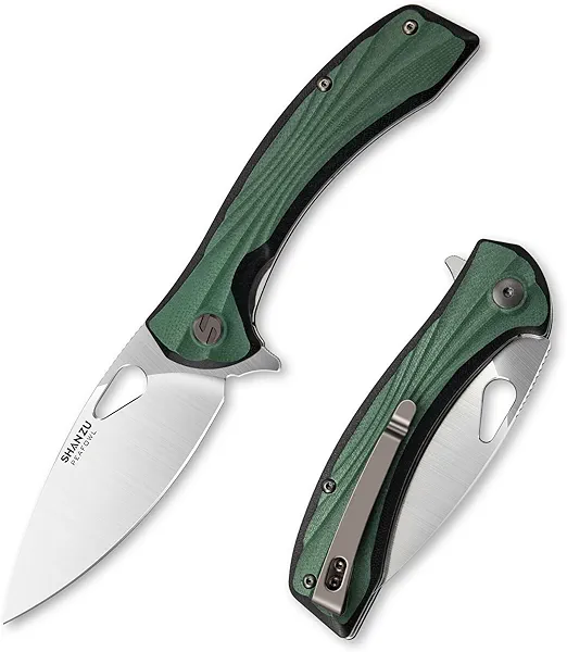 SHAN ZU Pocket Knife 3.2 in, Powder Steel Blade EDC Folding Knife for Men & Women, Utility Survival Knife with G10 Handle & Pocket Clip for Camping Fishing Hiking Hunting - Green