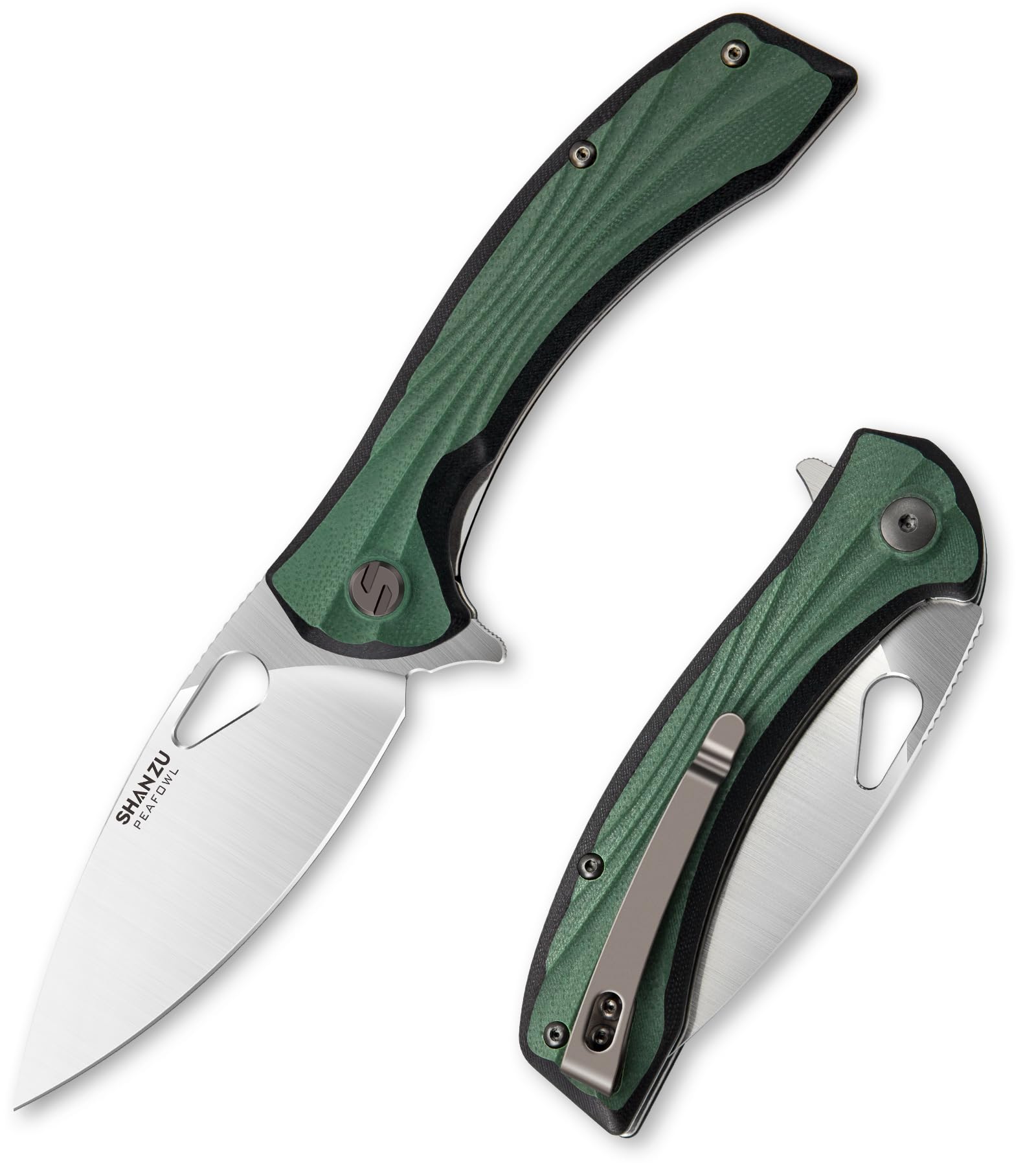 SHAN ZU Pocket Knife 3.2 in, Powder Steel Blade EDC Folding Knife for Men & Women, Utility Survival Knife with G10 Handle & Pocket Clip for Camping Fishing Hiking Hunting - Green