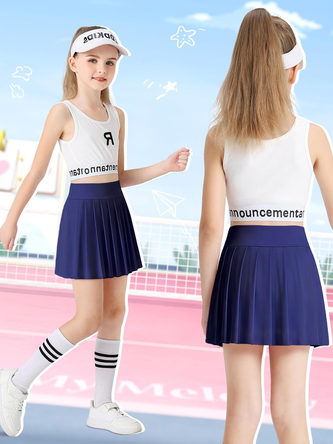 Girls Pleated Tennis Skirt with Pockets Shorts Girl's Athletic Golf Skirt for Running School Cheerleading 4-15 Years