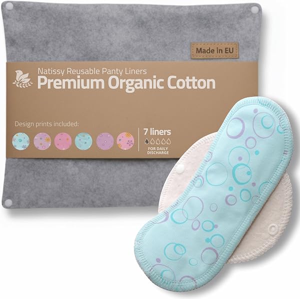 Natissy Salvaslip Lavabili Cotone ORGANICO; 7 Pezzi (S) Donna MADE IN EU; Assorbenti senza PUL; Riutilizzabili per l'uso quotidiano e perdite vaginali, NON per il ciclo menstruale - 1