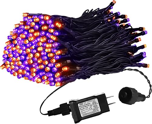 weillsnow Luces de Halloween Moradas y Naranjas, 200 LED 66 Pies con Enchufe Luces de Cadena de Halloween Impermeables, 8 Modos con Memoria para