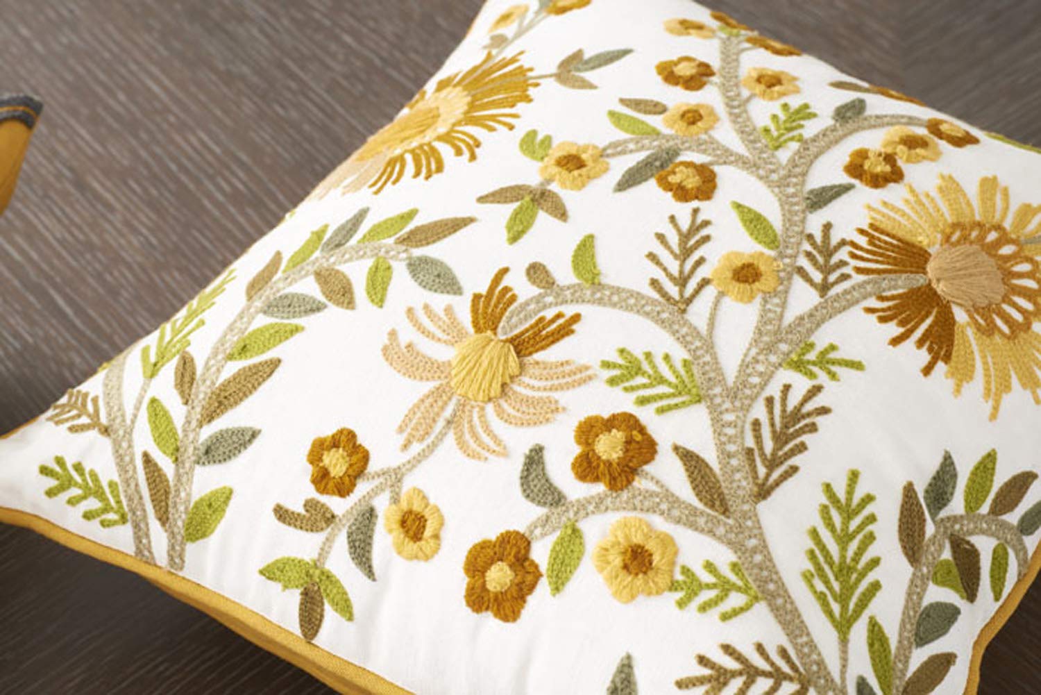 Amazon.co.jp: K&K Interiors 16150A 16インチ正方形枕 ボタニカル刺繍