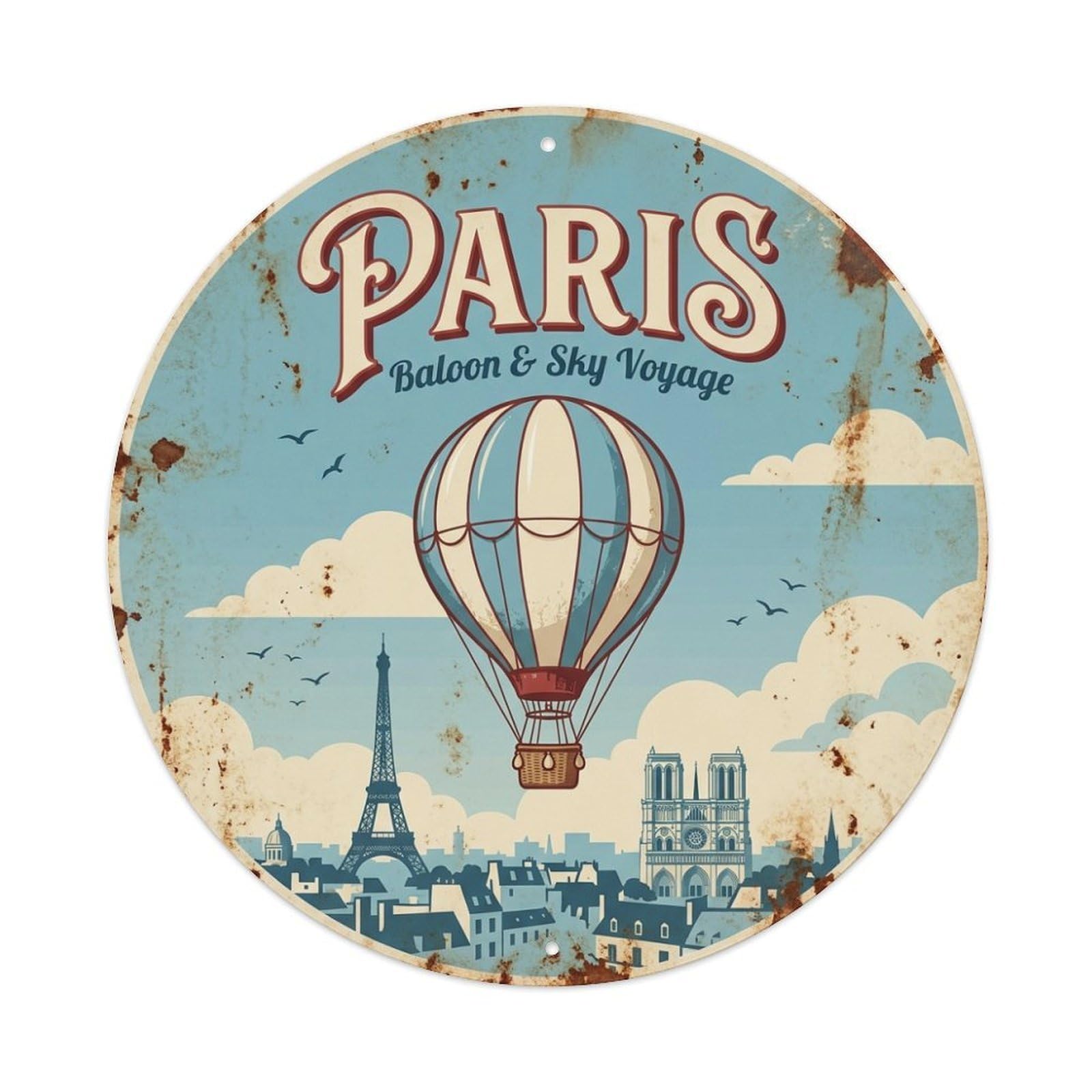 Olhnbad Style Balloon Sky Voyage Culture Paris Travel Route Metal Tin Sign