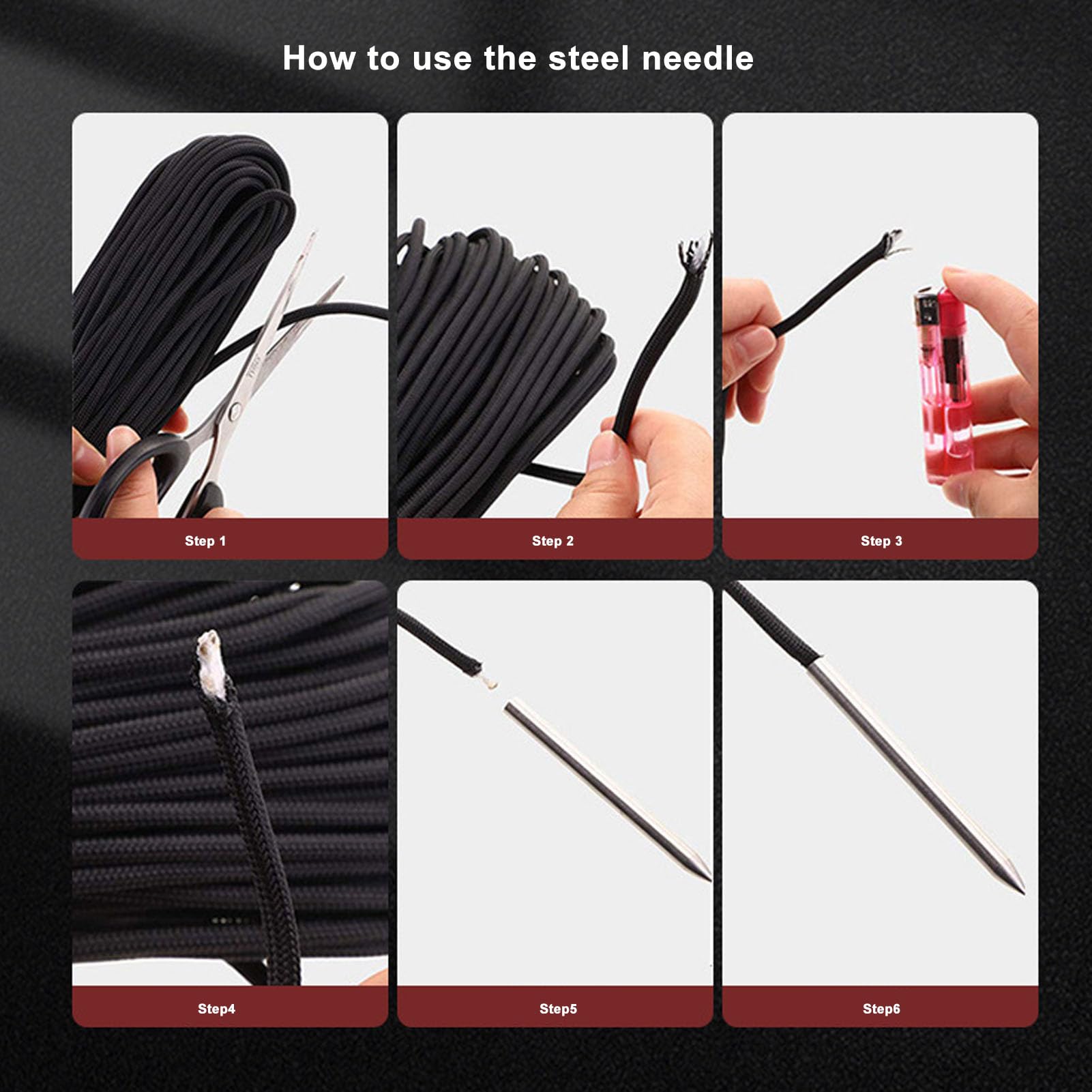 Yuecoom 6PCS Paracord Stitching Set, aracord Lacing Needles Stainless Steel Lacing Needles Smoothing Tool for DIY Paracord Work Leather Weaving