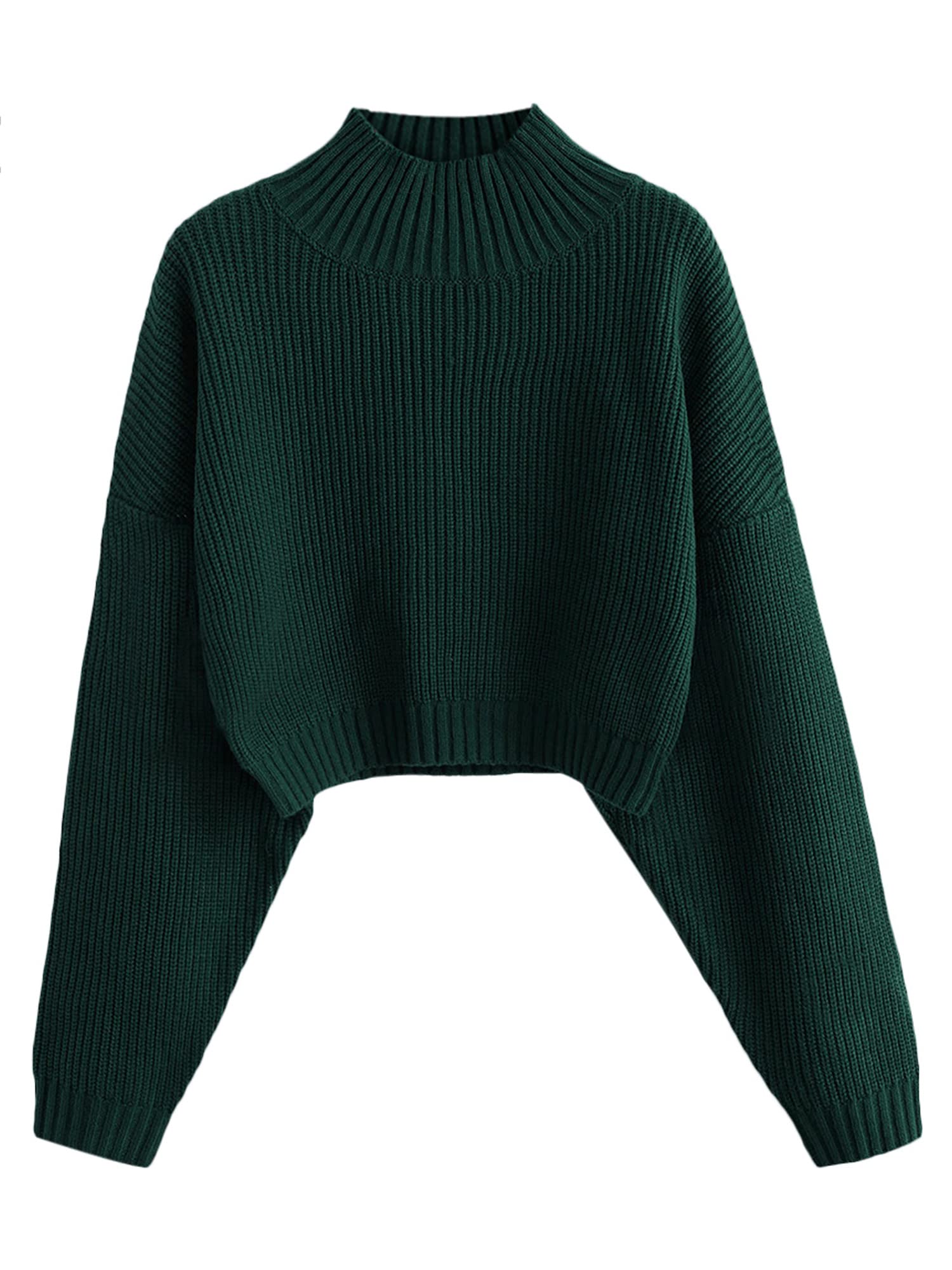 Zaful Knit Sweaters Turtleneck Lantern Sleeve Cropped Sweater