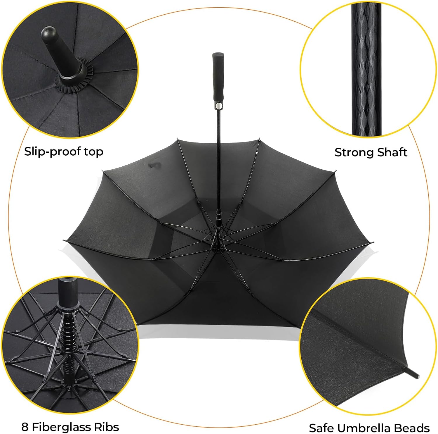 Automatic Open Golf Umbrella 54/62/68/72 Inch, Extra Large Windproof Vented Double Canopy Stick Umbrella, 210T Pongee Waterproof SPF 50+, Fiberglass Ribs Steel Shaft, EVA Grip for Golf & Commute