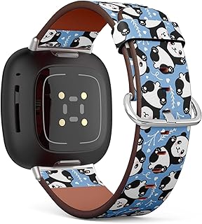 CJBROES Replacement Leather Watch Band, Compatible with Fitbit Versa 3 and Fitbit Sense of Wristband Bracelet Accessory - Cute Cartoon Panda