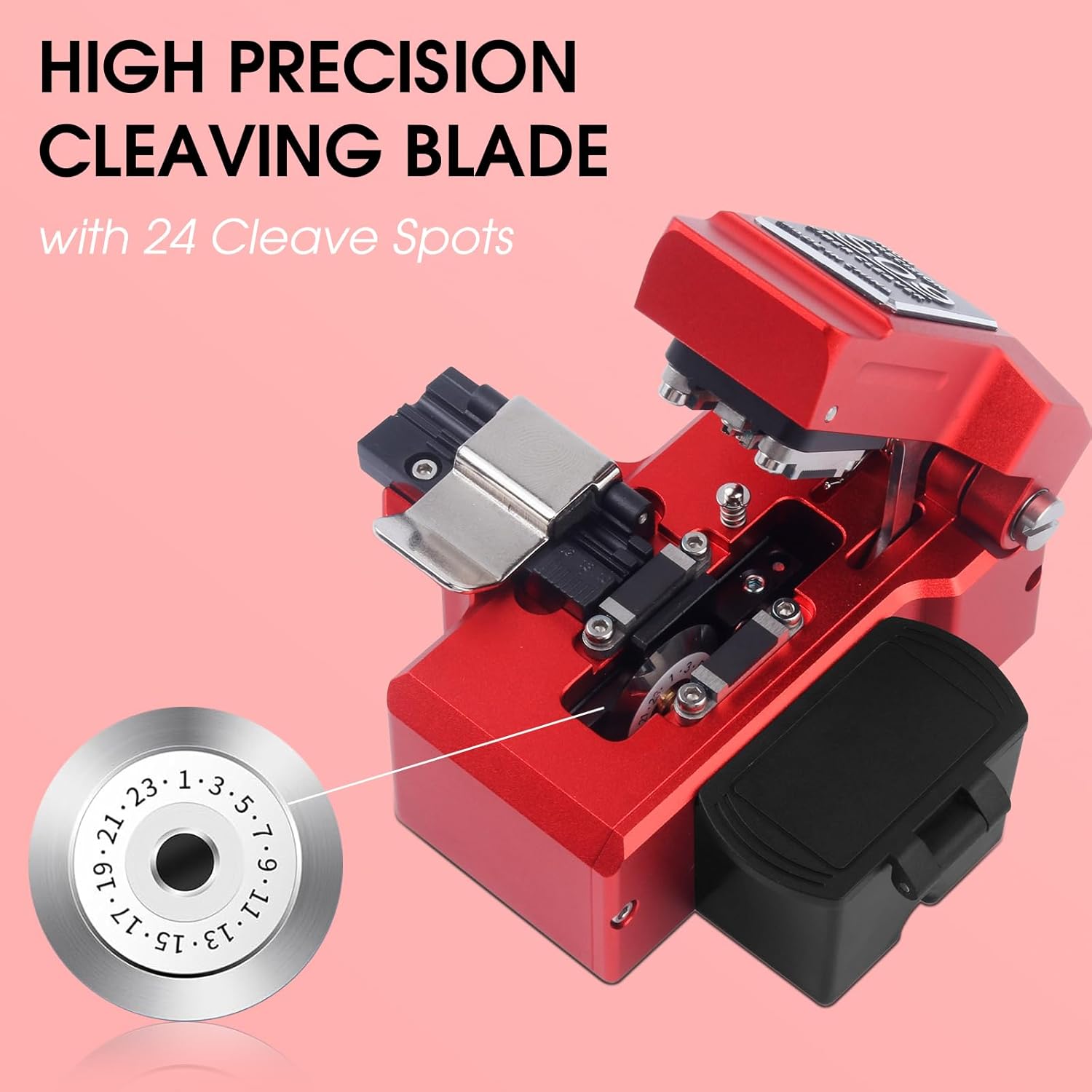 S09 Fiber Optic Cleaver, High Precision and Fully Automatic Fiber Cutter Tool with 24 Position Blades(Red)