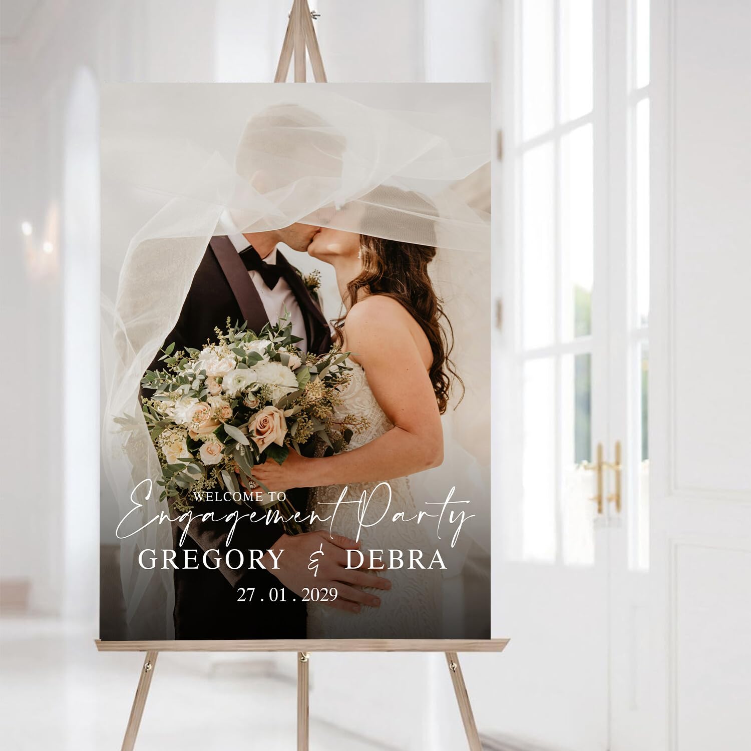 Personalized Engagement Welcome Sign With Photo, We're Engaged Welcome Sign For Party With Stand, Engagement Signs For A Party, She Said Yes Sign,