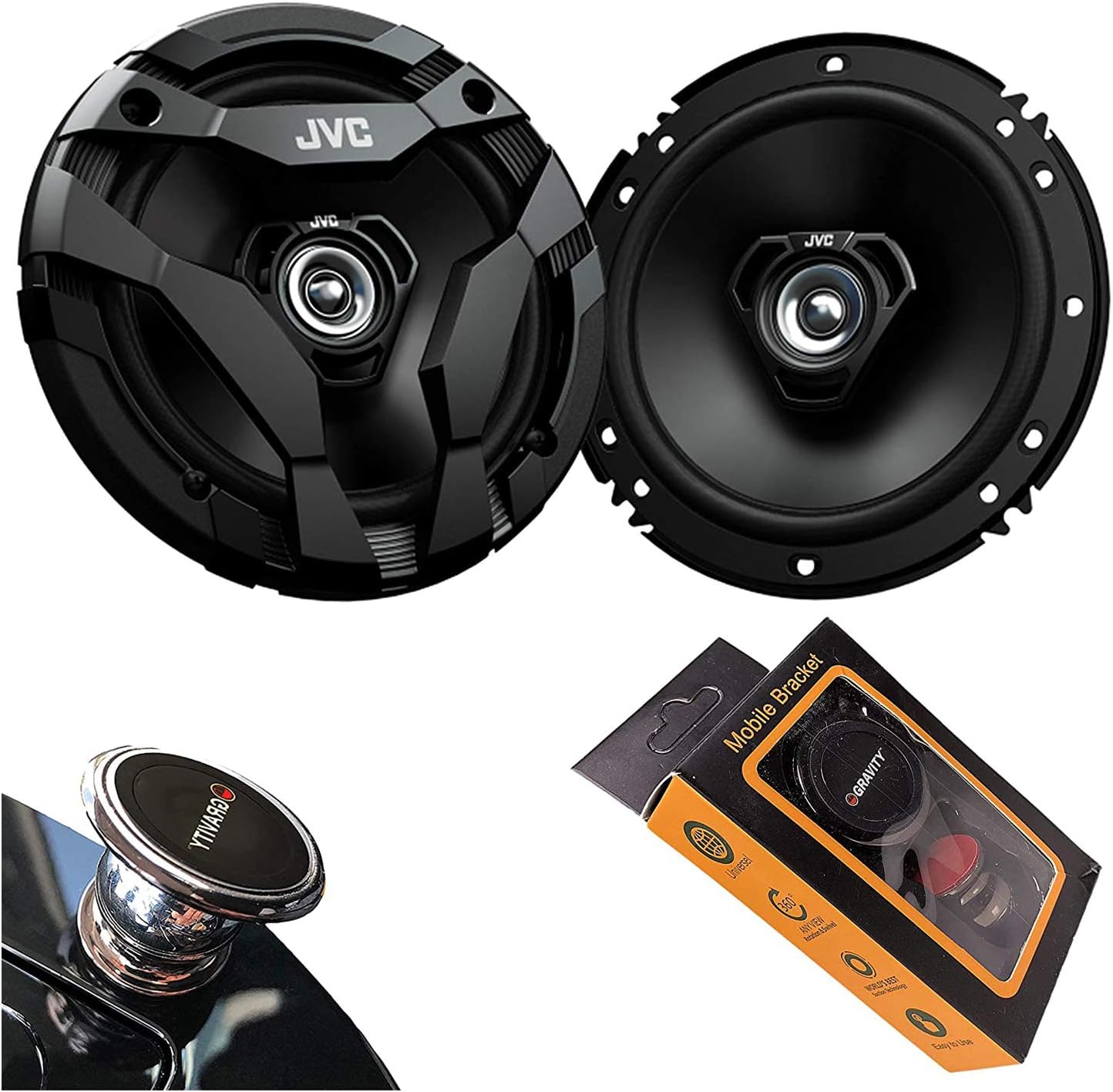 JVC CS-DF620 6 1/2" drvn DF Series Coax Speaker (Pair) with Gravity Magnet Phone Holder Bundle