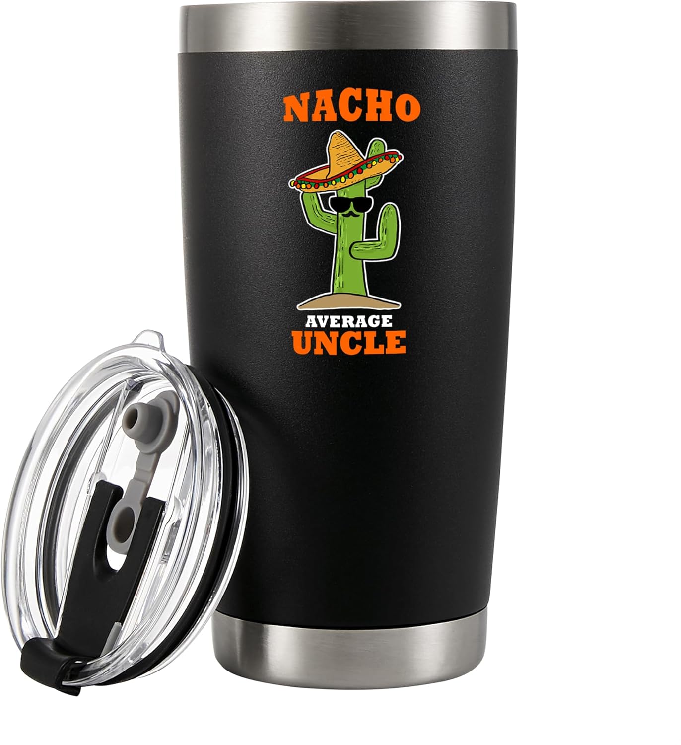 Nacho Average Uncle Gift From Niece Nephew Brother Sister Fathers Day For New Uncles Mexican Tio Bearded Uncle Vacuum Insulated Stainless Steel Tumbler With Removable Lid And Straw 20 oz Black