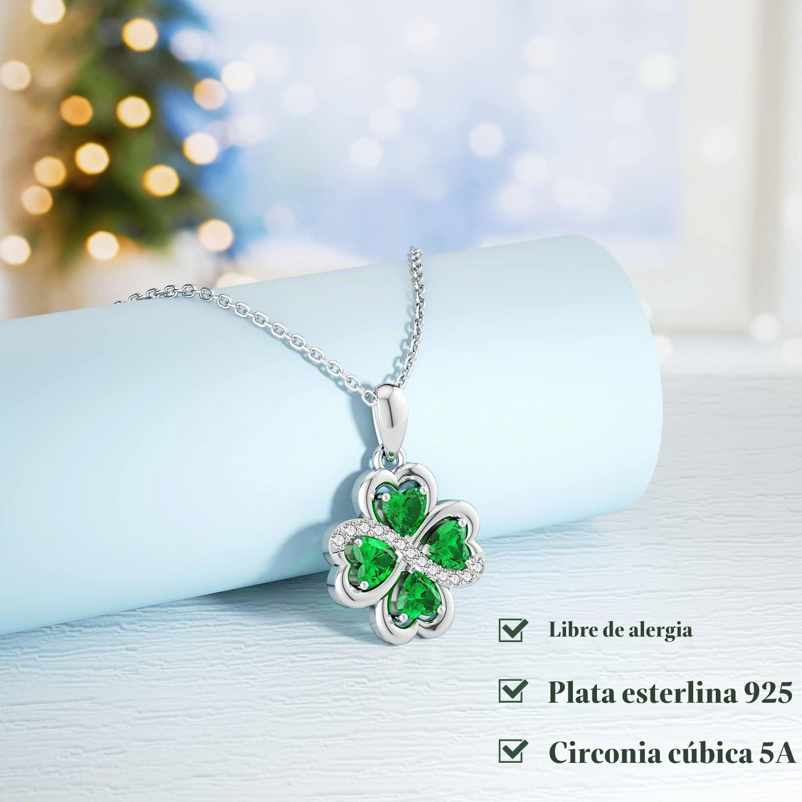 LANBEIDE Four Leaf Clover Necklace, 925 Sterling Silver Infinity Love Heart Blue Topza Necklace for Women
