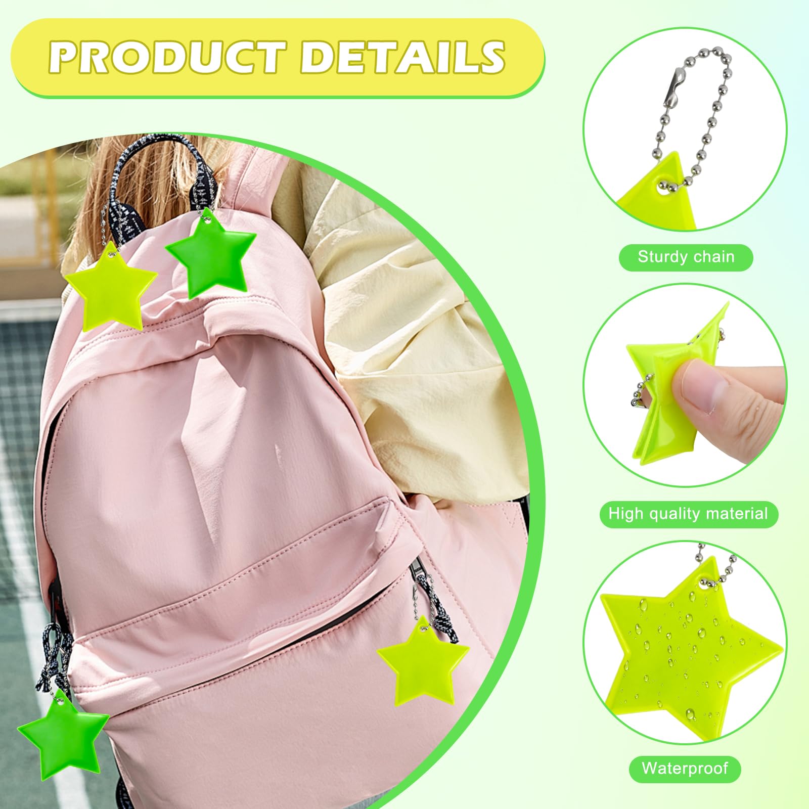 Lot De 36 Réflecteurs étoile Pour Enfants – 2 Couleurs, étanches, Porte-clés Sac à Dos, Vélo, Course, Chien – Sécurité Nocturne