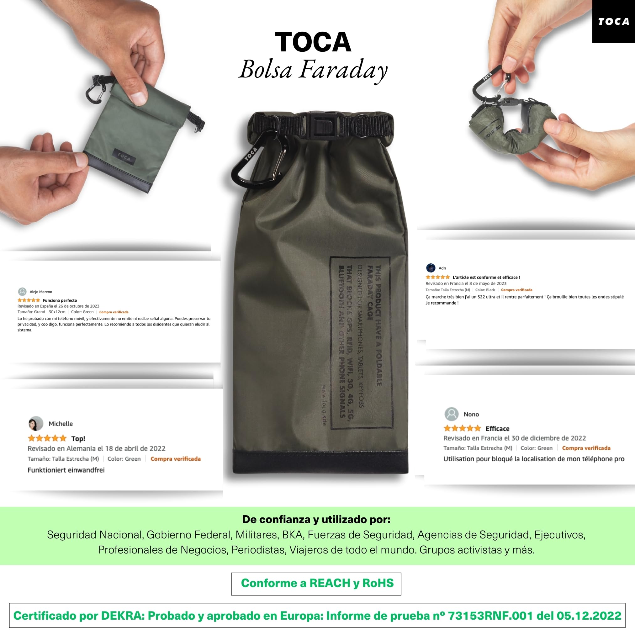 TOCA Faraday Etui - RFID & Anti-Tracking, Ochrona GPS, Praktyczny, Wodoodporny, Bezpieczeństwo Kluczy i Telefonów, Laptopów
