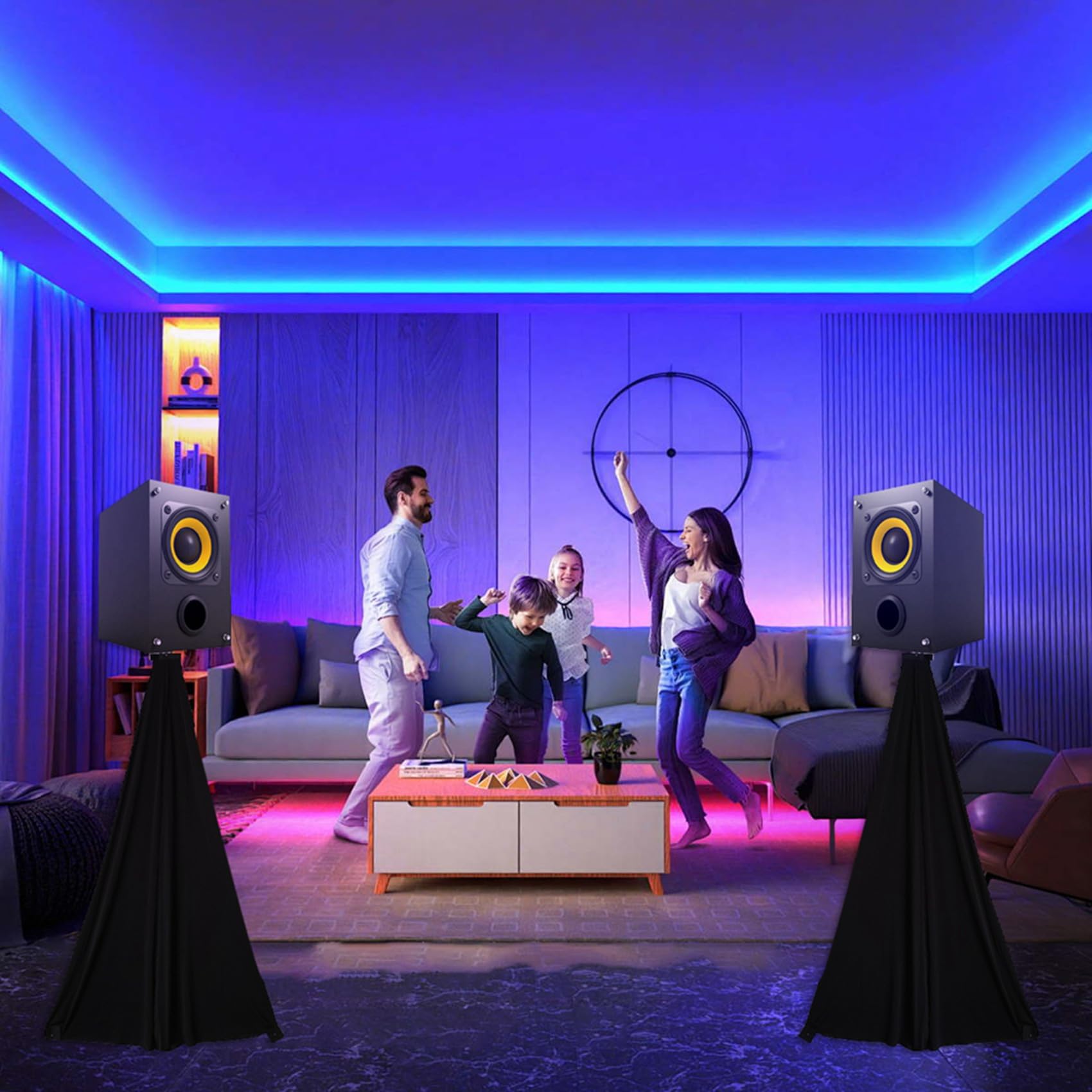 2 supporti per altoparlante, supporto per altoparlante, supporto per scatole, treppiede per DJ, discoteca, sala prova, treppiede per altoparlanti, cover elasticizzata (senza supporto)