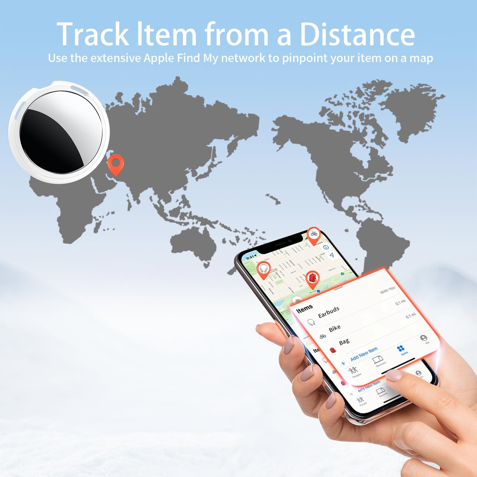 2 Pack Item Finders Tracker Tag[Apple MFi Certified] Works with Apple Find My (iOS Only) Air Bluetooth Smart Tag Key Finder with Sound Waterproof Worldwide Network Tracking for Dog Wallet Luggage Pets — view 5