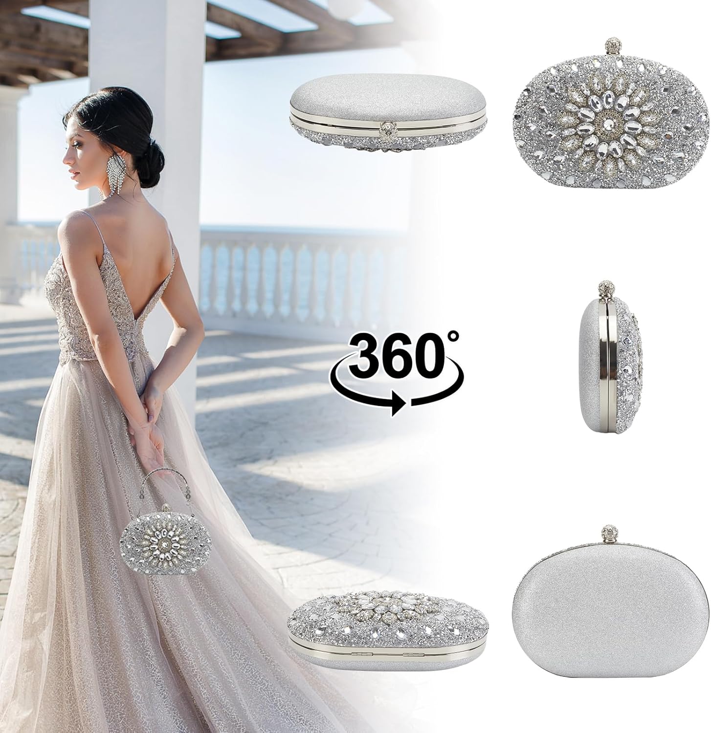 Rhinestone Evening Clutch Purses for Women Evening Weddings,Party Purses Crystal Diamond Glitter Sparkly Handbag - Image 4