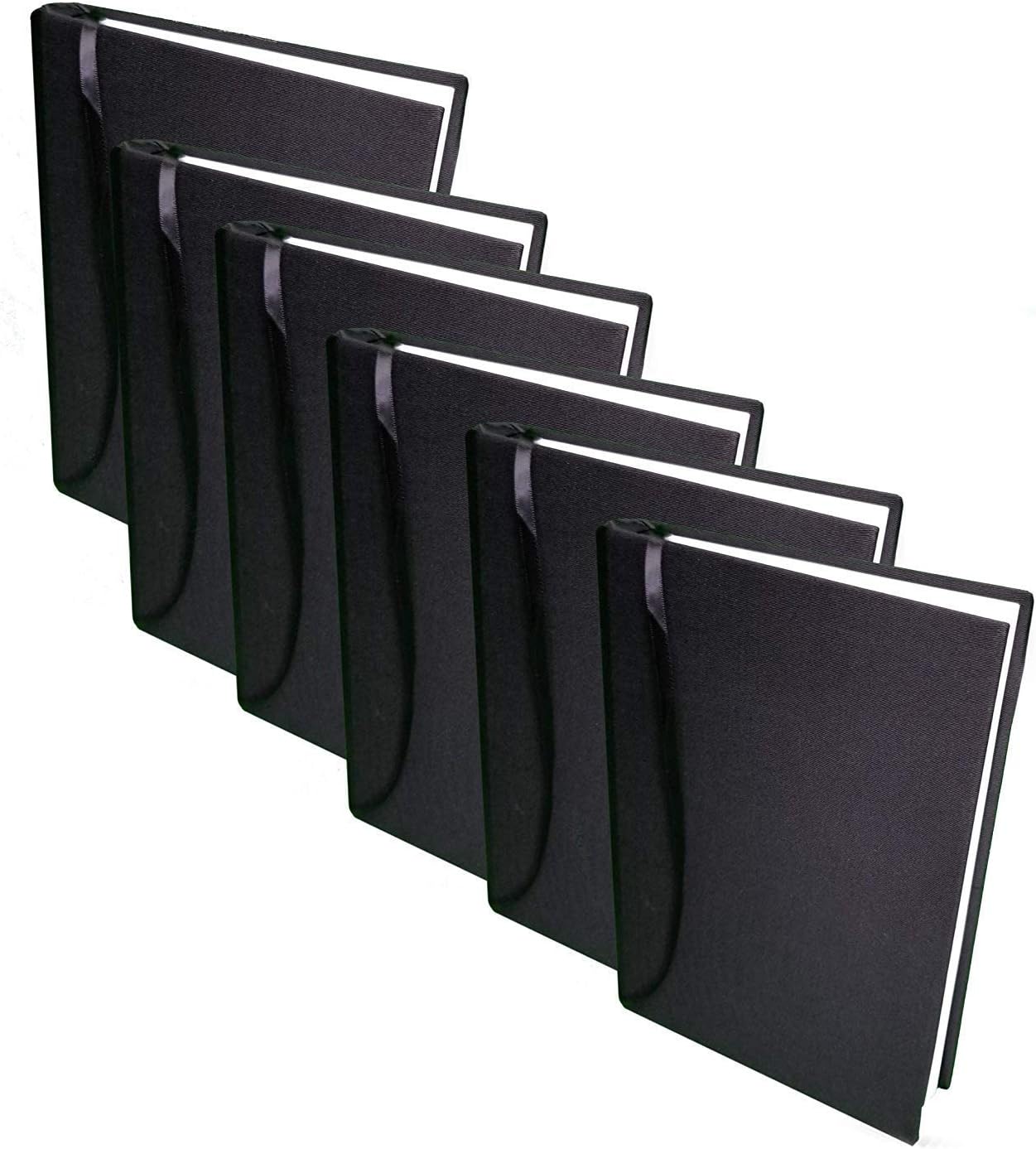 Fabric (Soft) Book Cover with Sewn in Book Marker (Black) 6 Pack Stretchable Washable Reusable Durable for Hard Book Cover