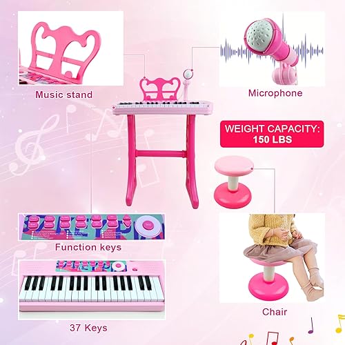 Vista 42 de Love & Mini - Piano/teclado de juguete para niños de 3 a 5 años como regalo de cumpleaños, con 24 teclas, color rosa; instrumento musical de juguete