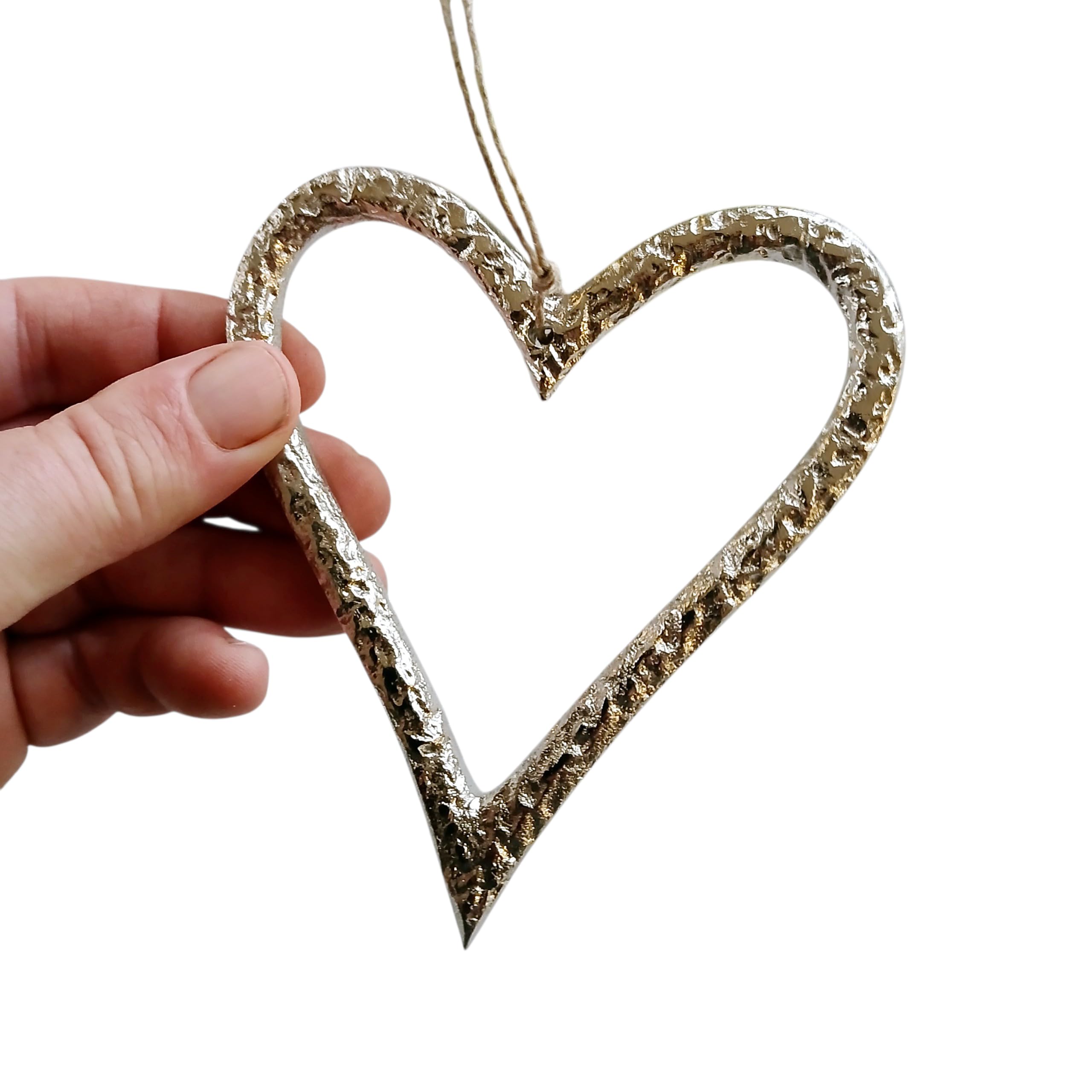 Patterned Metal Silver Open Hanging Heart Decoration - Heart Decoration - Hanging Ornament - Heart Ornament - Wall Decor - Christmas Decoration - Gift - Wedding - Rustic - Shabby (Medium 13cm)
